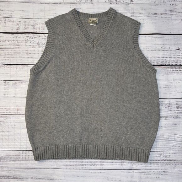 L.L. Bean Gray Sweater Vest Men’s Regular Large 100% Cotton - Picture 1 of 6